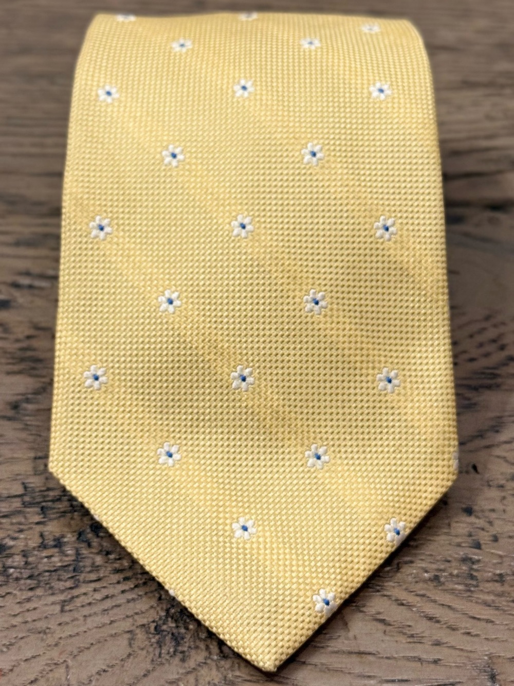 Brooks Brothers Yellow Tie with Small White and Blue Floral Dots